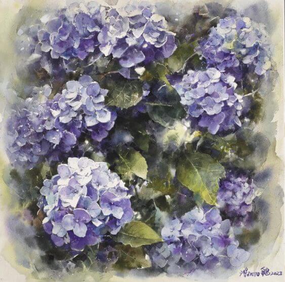 中紫色迴旋 51x51cm 2023 水彩 謝明錩作品